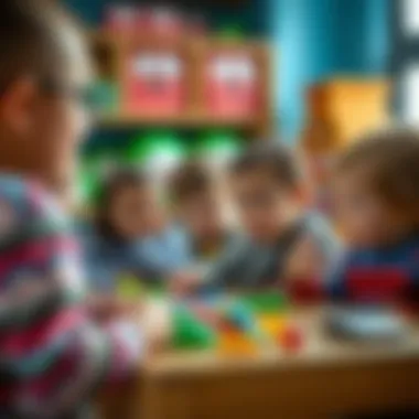 A group of children partaking in interactive learning experiences at a private educational institution.