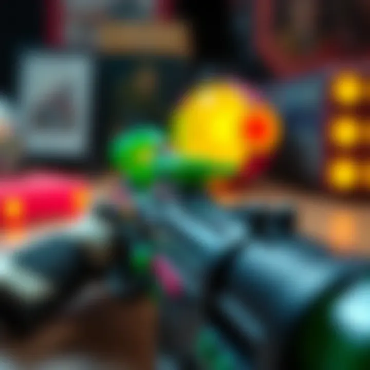 Close-up of Orbeez gun in action