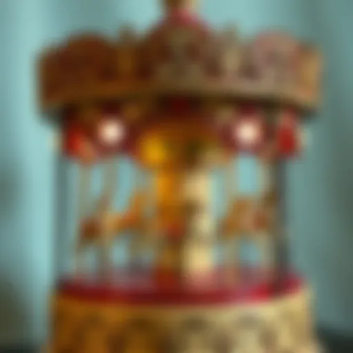 Vintage Wooden Carousel Toy A vintage wooden carousel toy highlighting intricate designs and craftsmanship.