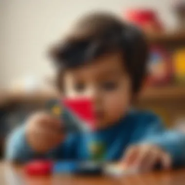 Close-up of a child pretending to use a toy credit card