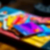 Colorful toy credit cards arranged on a table