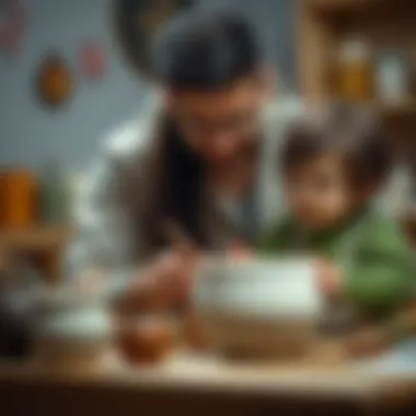 Parent and child engaging in ceramic art activity