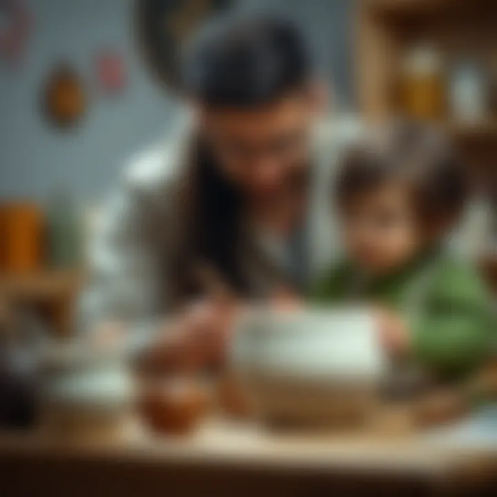 Parent and child engaging in ceramic art activity