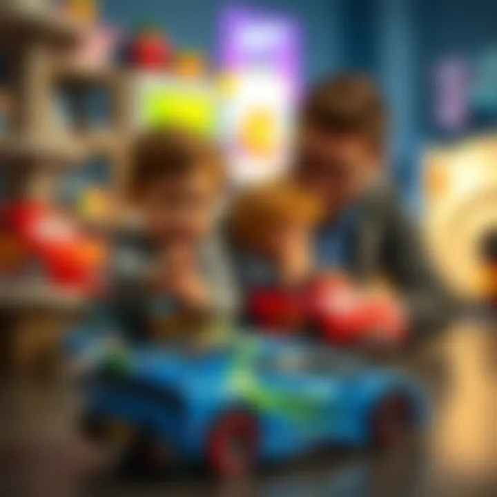 A parent and child exploring Hot Wheels together