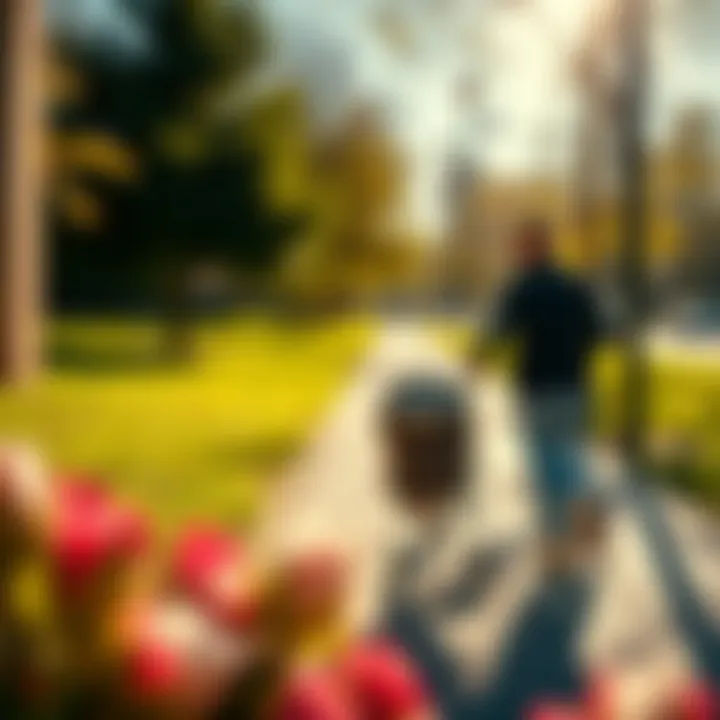 A parent pushing a stroller while enjoying a sunny day