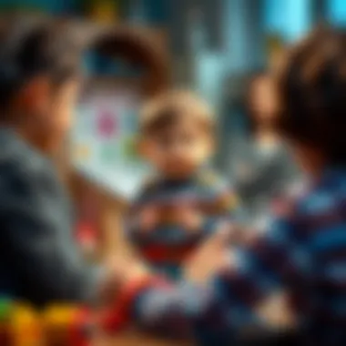 Parents and educators discussing the impact of educational toys on child development.