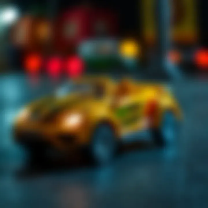 Parents selecting light-up cars for their children