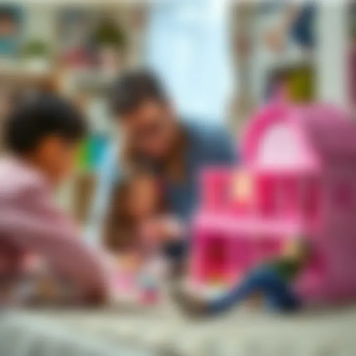 Parents observing their children play with the Barbie dream house, showcasing its value in playtime