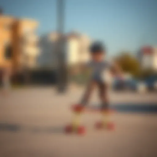 Child practicing skateboarding skills