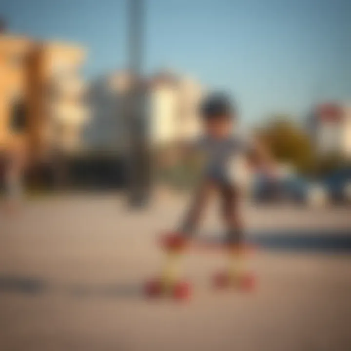 Child practicing skateboarding skills