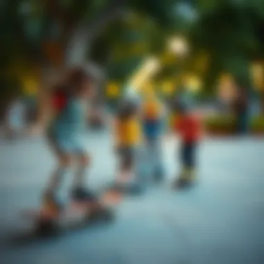 Group of children enjoying skateboarding together