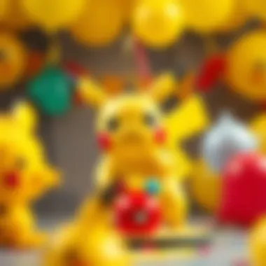 Colorful Pikachu-themed decorations and balloons.