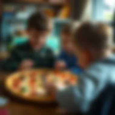 Children engaging in educational pizza-themed activities