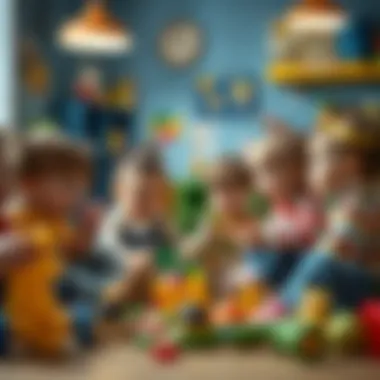 Children engaged in play therapy surrounded by colorful, imaginative props.