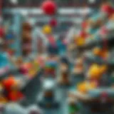 A captivating plush toy factory showcasing vibrant colors and skilled artisans at work