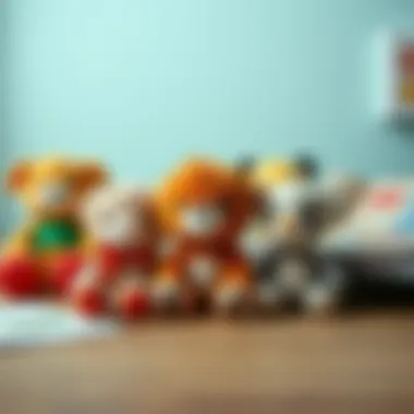 A thoughtful display of plush toys alongside educational materials, illustrating their developmental benefits