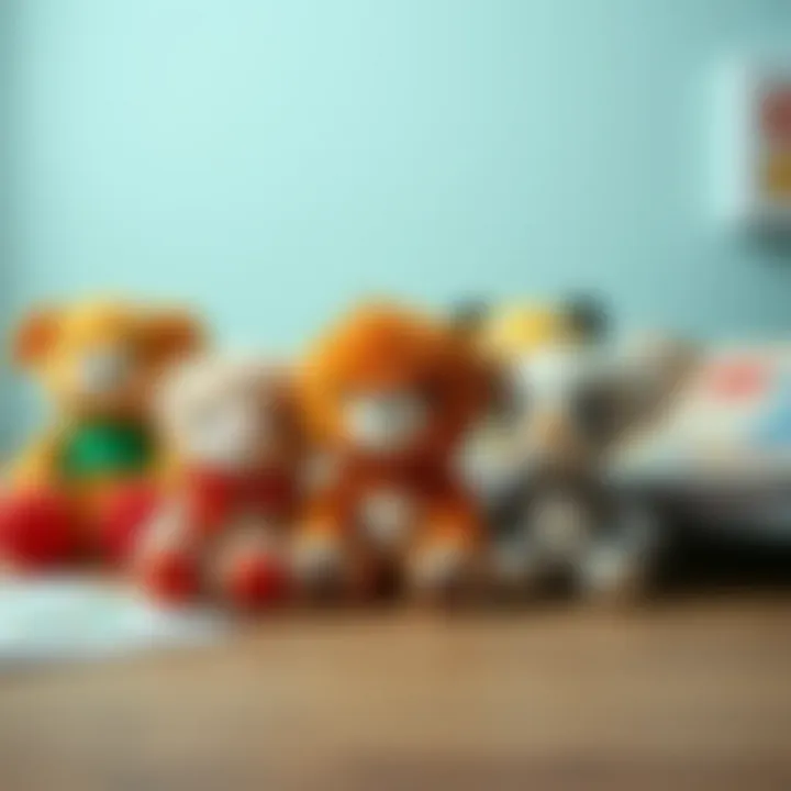 A thoughtful display of plush toys alongside educational materials, illustrating their developmental benefits