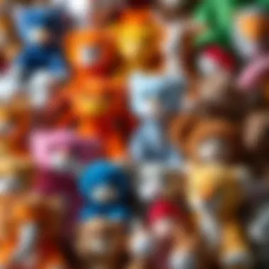 A colorful array of plush animals representing different species