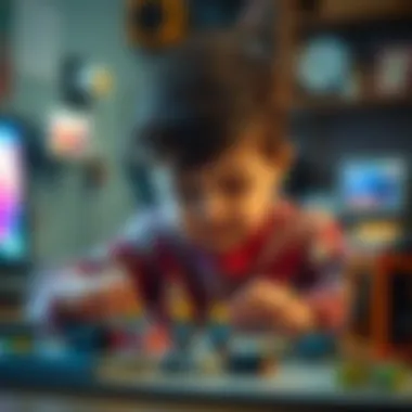 A child solving a problem with an electronics set