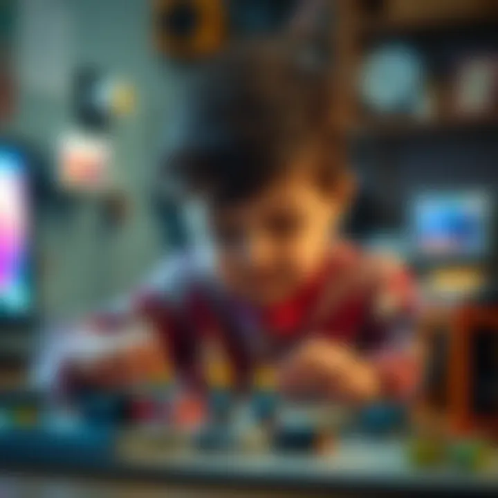 A child solving a problem with an electronics set