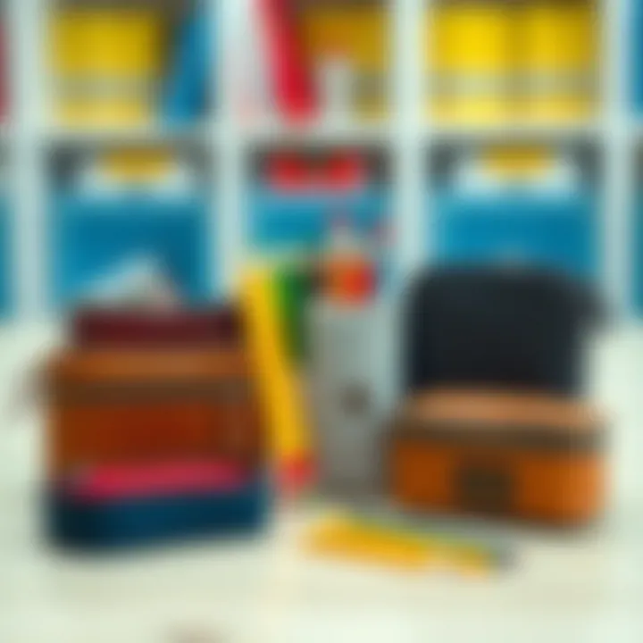 Different types of pencil cases arranged neatly on a table