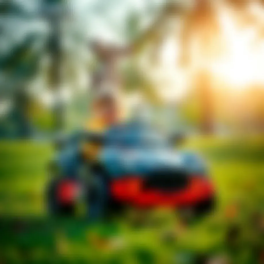 A child driving a remote-controlled car in a park