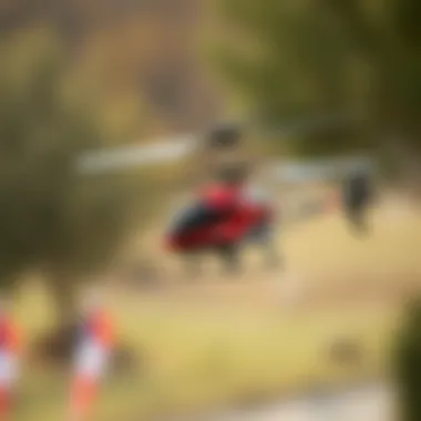 Remote-controlled helicopter in flight showcasing its agility