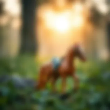 A serene setting with a horse toy, illustrating responsibility and care for nature among children.