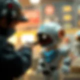 A futuristic design of a child interacting with a robot suluk toy