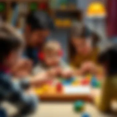 Scene depicting parents and children enjoying a counting activity together.
