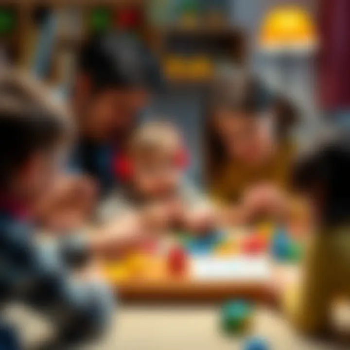 Scene depicting parents and children enjoying a counting activity together.