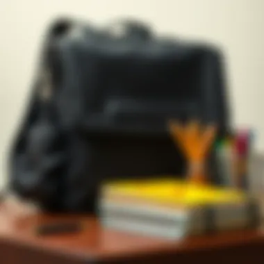 Stylish black school bag on a desk