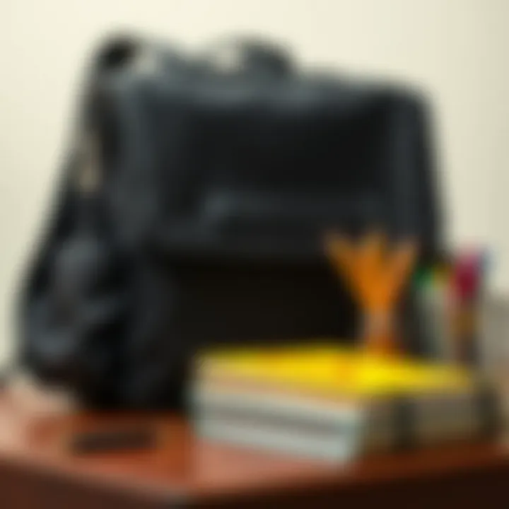Stylish black school bag on a desk