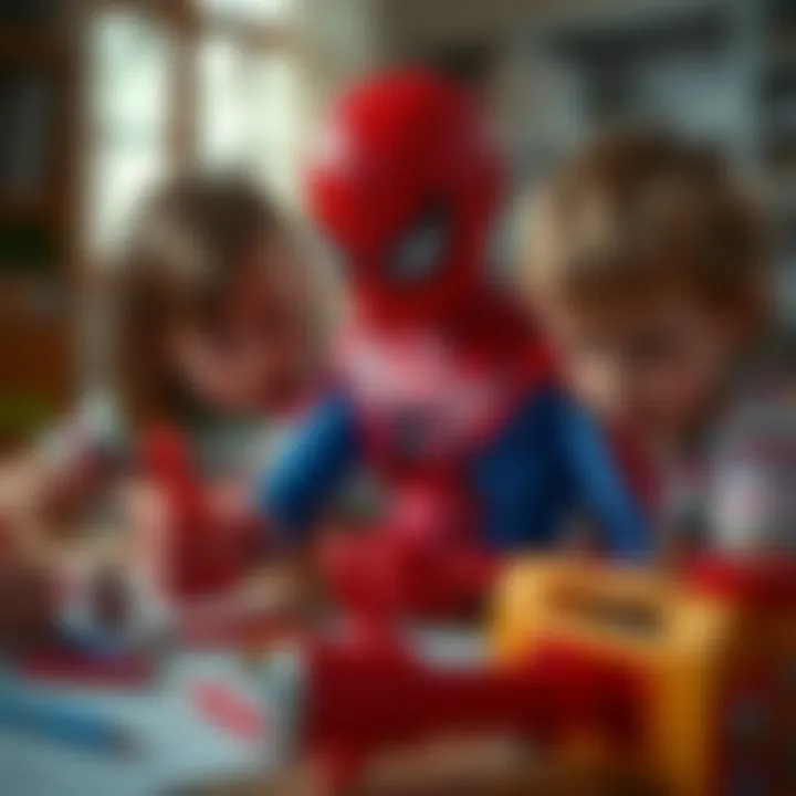 Kids Collaborating on Spider-Man Coloring Fun Children collaborating on a Spider-Man coloring project