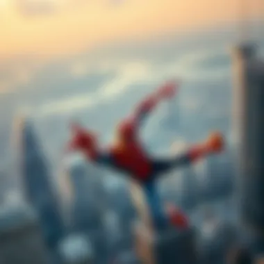 Iconic Spider-Man swinging through the city skyline