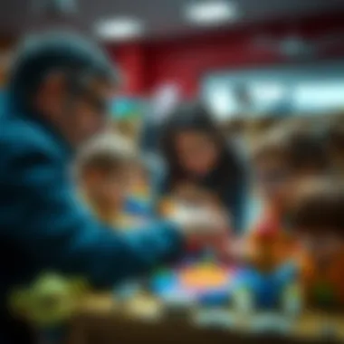 Parents and children interacting during a school visit