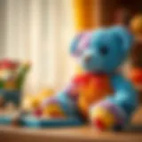 Colorful talking teddy bear engaging with children