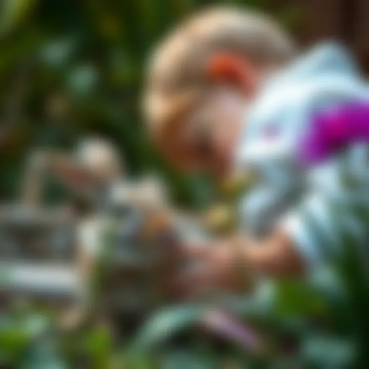 A child bonding with a rabbit in a garden