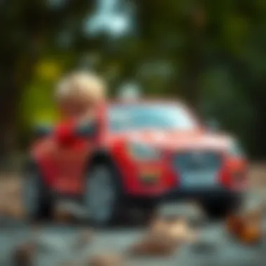 Child playing with a toy car outdoors