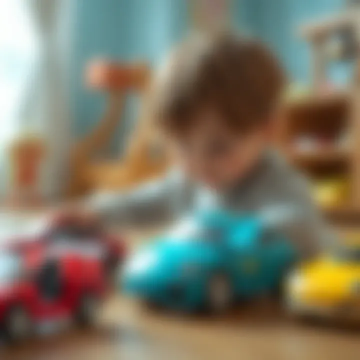 Child engaging with toy cars enhancing motor skills