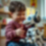 A child interacting with a robotic dog, showcasing joy and engagement