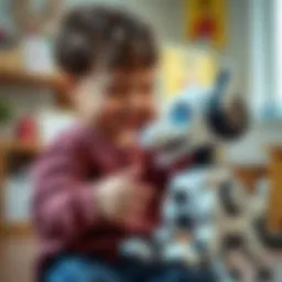 A child interacting with a robotic dog, showcasing joy and engagement