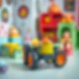 A vibrant children's toy tractor in a colorful playroom setting