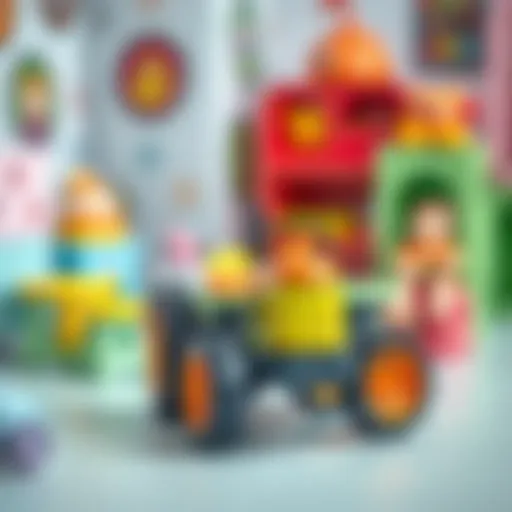Children's Toy Tractor A vibrant children's toy tractor in a colorful playroom setting