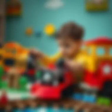 A child exploring a train-themed educational game