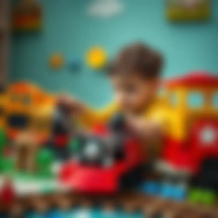 A child exploring a train-themed educational game