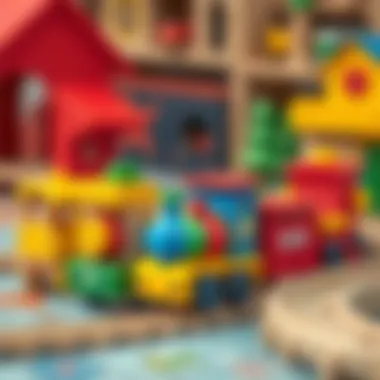 Colorful wooden train set promoting imaginative play