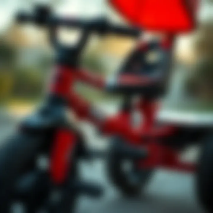 Close-up of tricycle features and safety aspects