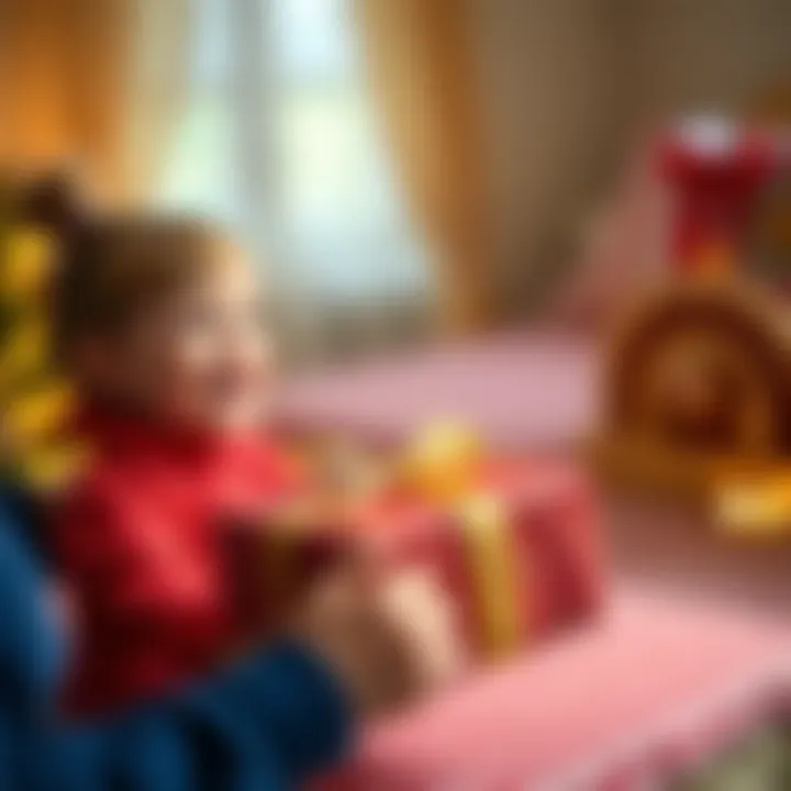 A cheerful child receiving a gift box