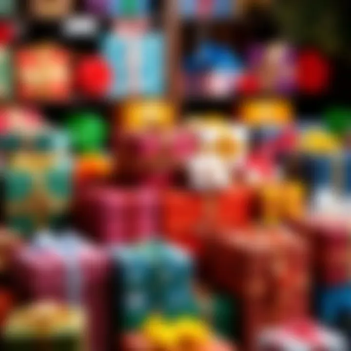 An assortment of colorful gift boxes on display